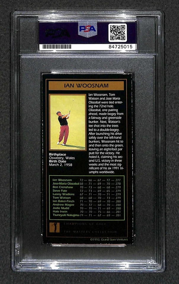 Ian Woosnam "1991 Masters" 1993 Grand Slam Champions Golf Signed Card PSA (RC) - Image 2 of 2