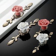 Modern Rose Ceramic Drawer Pull Cabinet Knob Wardrobe Handle Door Hardware Decor