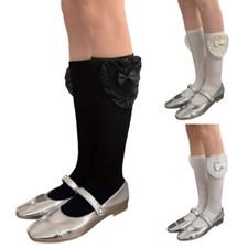 Japanese Women s Over Calf Socks Student Girls Bowknot Heart Long Socks