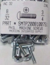 #8-32x3/4 Truss Head Phillips Machine Screws Steel Zinc Plated (50)