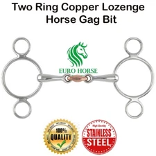Shires Two Ring Horse Bit Double Joint Copper Lozenge Gag Bit All Sizes
