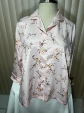 Charter Club Long Sleeve Pajama Top 1X Button Down Collard Pink Floral