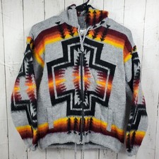 Native Import Arpillera Handmade Peruvian Zip Sweater Multicolor Hooded Sz 8