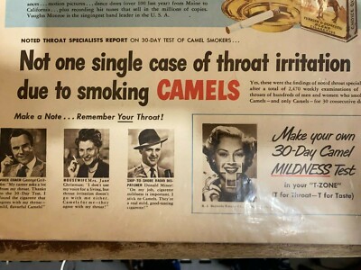 smoking 30 cigarettes a day Magazine Ad - 1940's Camel Cigarettes - Vaughn Monroe 30 Day Mildness Test