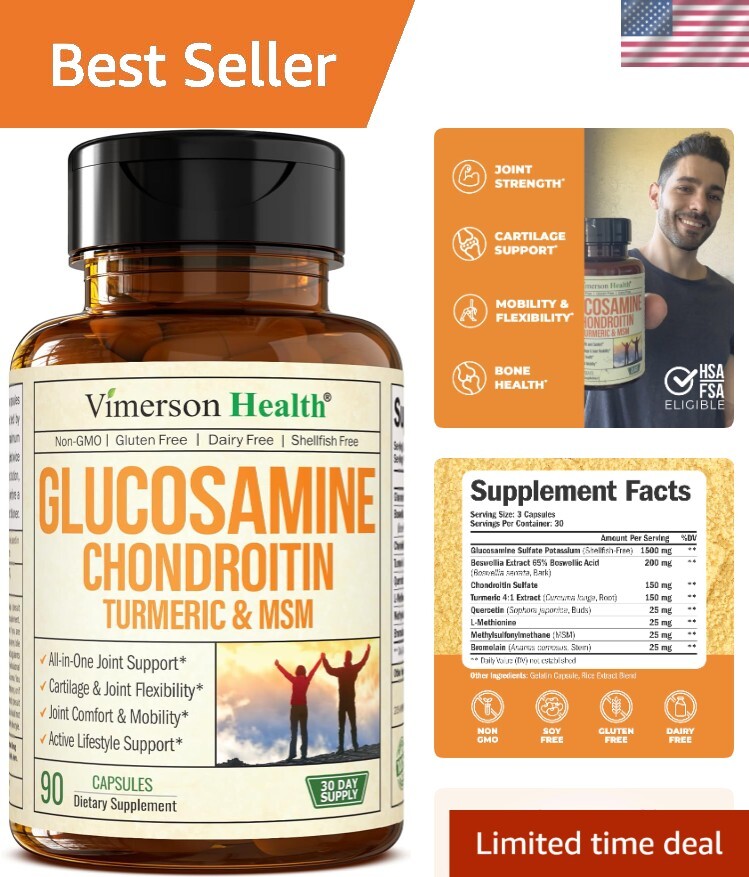 Glucosamine Chondroitin MSM Turmeric Joint Support - 90 Gluten-Free Capsules