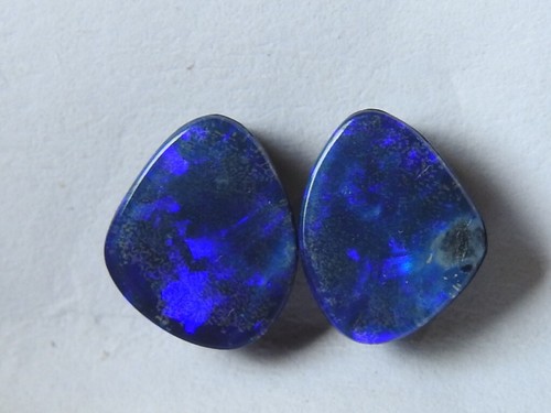 Australian Opal Doublet Smooth Multi Fire Cabochon Matched Pair 7X6X3MM MS - Picture 5 of 17