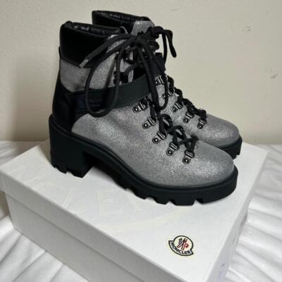 Moncler Carol Hiking Boot  Leather Women s Charcoal EU Sz 39.5 NEW Authentic NWB