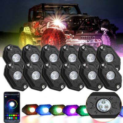 12 PCS RGB LED Rock Lights Underbody Lamp Back up Reverse Daytime Running Bulbs