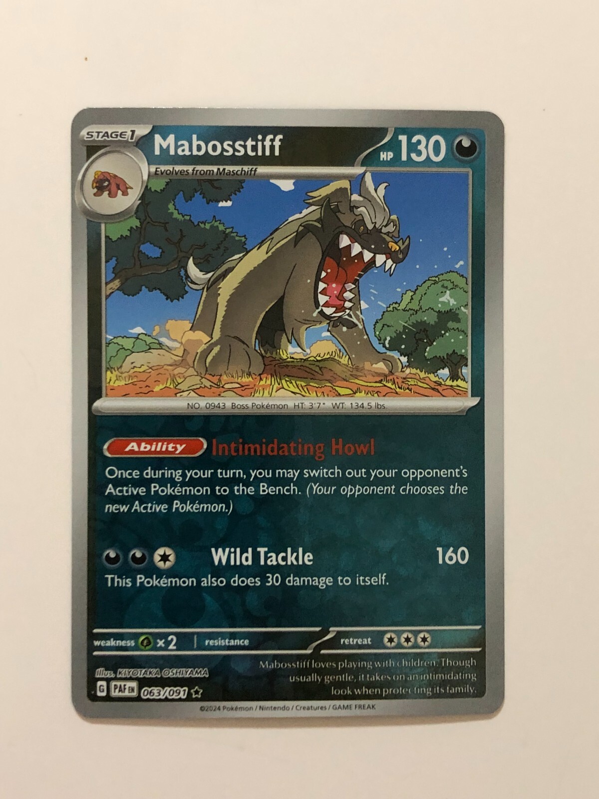 Pokemon Card Paldean Fates Reverse Holographic Mabosstiff 063/091 NM