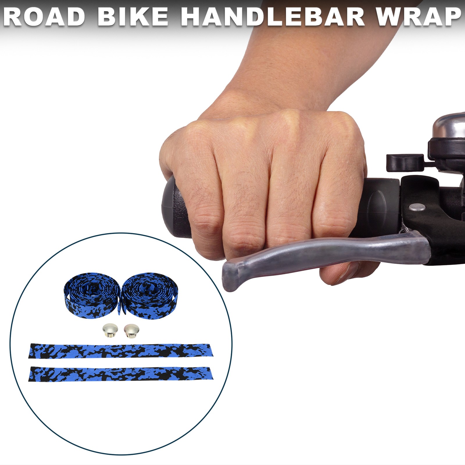 Bike Handlebar Tape Non-Slip Bicycle Handlebar Grip Tape Blue Black 1 Pair