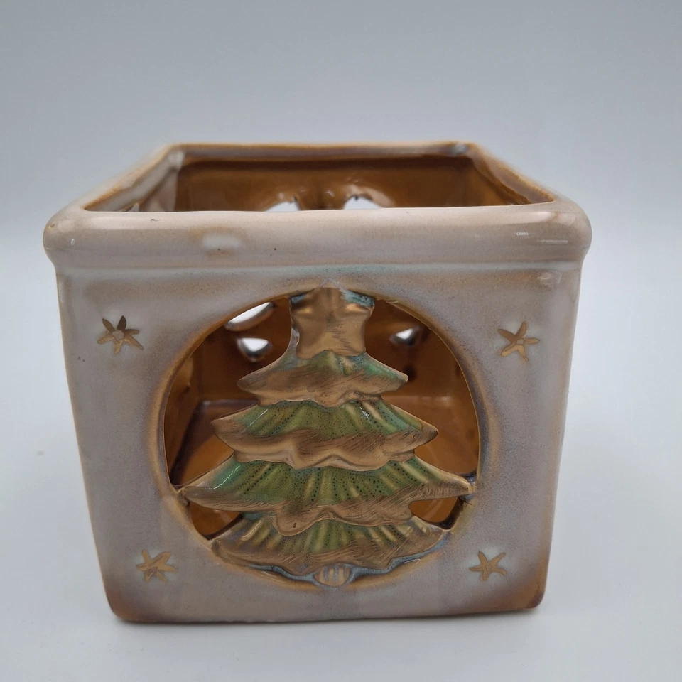 Candelabro votivo de cerámica Luminessence árbol de Navidad de invierno 4”x4”x3,5” de alto Foto 2 de 4