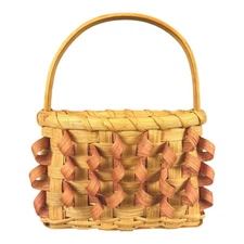Vintage Handmade Basket Woven Decorative Tan Curl Accents Artist Signed 80s