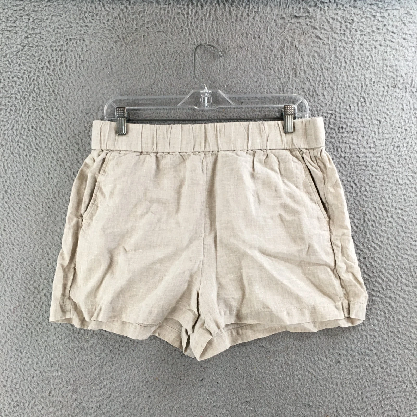 J.Crew Shorts Womens M Linen Pull On Beige Lightweight Casual Elastic Waist