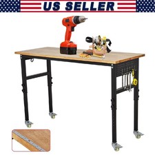 60" Adjustable Workbench 2000Lbs Work Bench Table with Casters  Power Outlets