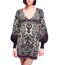 Free People Black Music Lyrics knitted Y2K Bohemian Sweater Dress S/P A003241