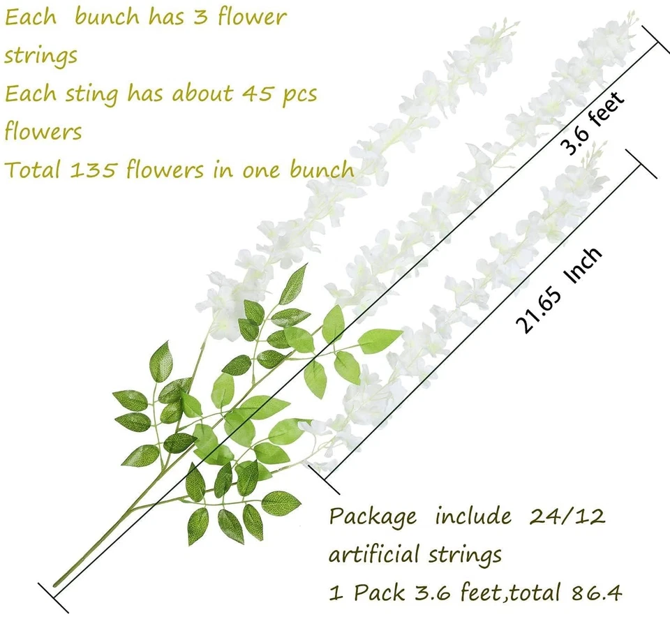 36 Pack (Total 139 Feet) Artificial Fake Wisteria Vine Rattan Hanging Garland... - Image 4 of 4