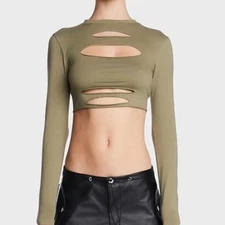 Edikted Olive Slashed Crop Top