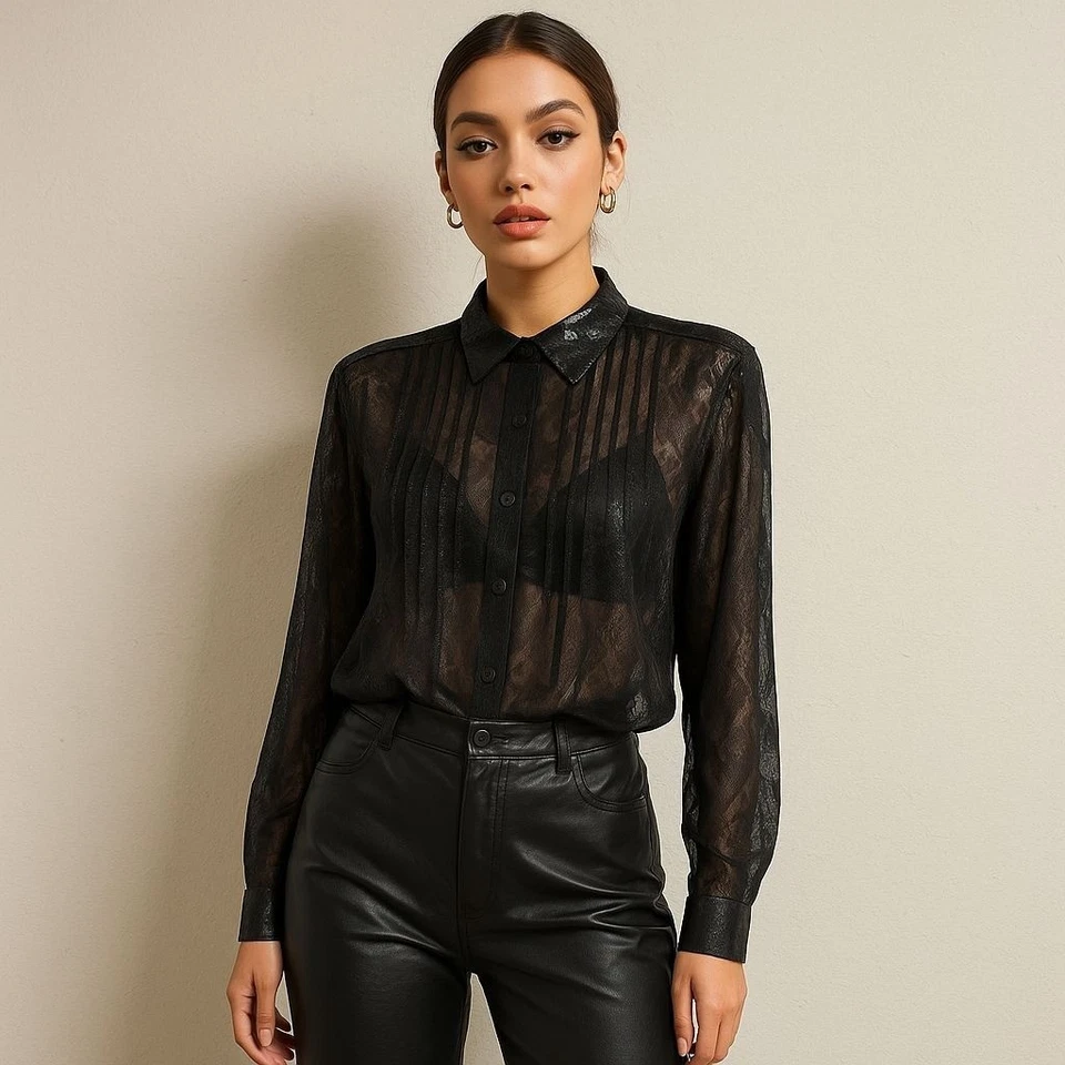 Blusa Linea Domani Transparente Estampado Serpiente Botón Y2K Gótico Glamour Coqueta Años 90 Top Foto 4 de 4