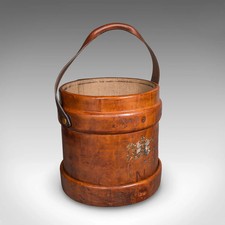 Vintage Drawing Room Waste Paper Basket, English, Leather Study Bin, Mid Century