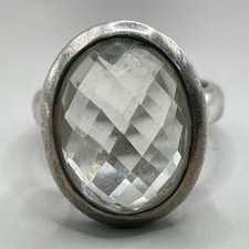 Oval Faceted White Stone Solitaire Sterling Silver Ring Size 6 7g 