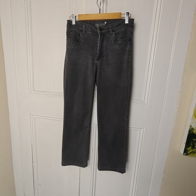 Per una Women's Straight Leg Jeans UK 8 Short Grey Beaded Sparkle  Cotton Marks