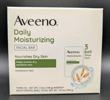 Aveeno Daily Moisturizing Facial Cleansing Bar for Dry Skin, 3.5 oz x 3, New