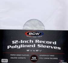 50 Pack - 12 Inch Paper Record Sleeves - Polylined With Hole  Square Corner