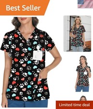Scrubs for Women V Neck Printed Scrub Tops Soft Knit Nurse Uniform Shirts