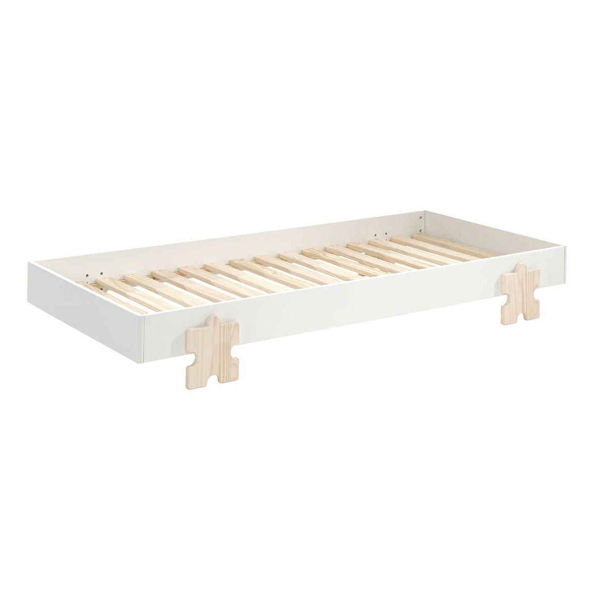 Lit enfant en bois blanc 90x200 cm Modulo Puzzle pour créer un cocon de sommeil apaisant