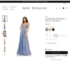 Used $398 IEENA Mac Duggal [ 8 ] Shimmer Pleated V Neck Gown Royal Silver #J183