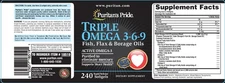 Puritan's Pride Triple Omega 3-6-9 Fish, Flax & Borage Oils - 240 Softgels