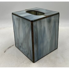 Stained Glass Tissue Box Cover Holder Gray Swirl Square Tiffany Style Bathroom