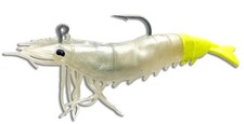 Artificial Soft Plastic Inshore Shrimp Lure Pre-Rigged Pearl/Chartreuse 10 Pack