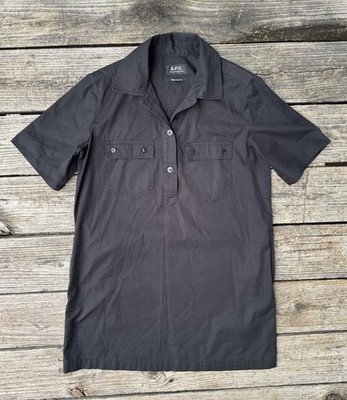 A.P.C. Paris Berangere Black Cotton Utility Shirt Dress Size 34 US XS Popover