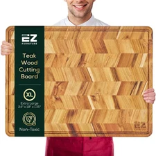 Non-Toxic Teak Herringbone Large Wood Cutting Board & Serving Board, Pre-Oile...
