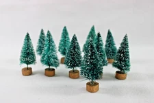 Miniature Frosted Sisal Bottle Brush Christmas Trees with Wood Base Set of 20