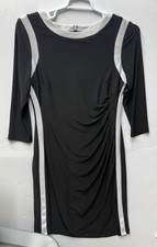 CHAPS Women's Colorblock Sheath Dress Black White Ruched 3/4 Sleeve Size L