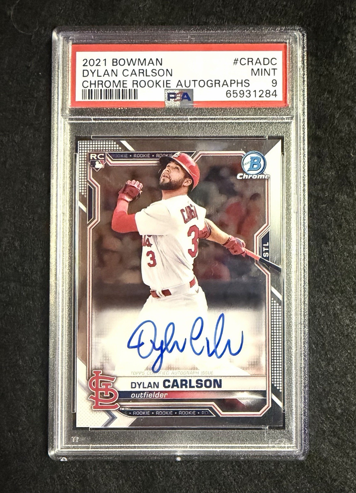 2021 Bowman Chrome Rookie Auto - Dylan Carlson #CRA-DC (AU, RC) - PSA 9