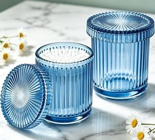 2 Pack Glass Qtip Holder Dispenser Set - Bathroom Organizer for Cotton Swabs,...