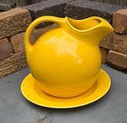 Fiesta Harlequin Ball Pitcher & Matching Plate Yellow Homer Laughlin 1938-1964
