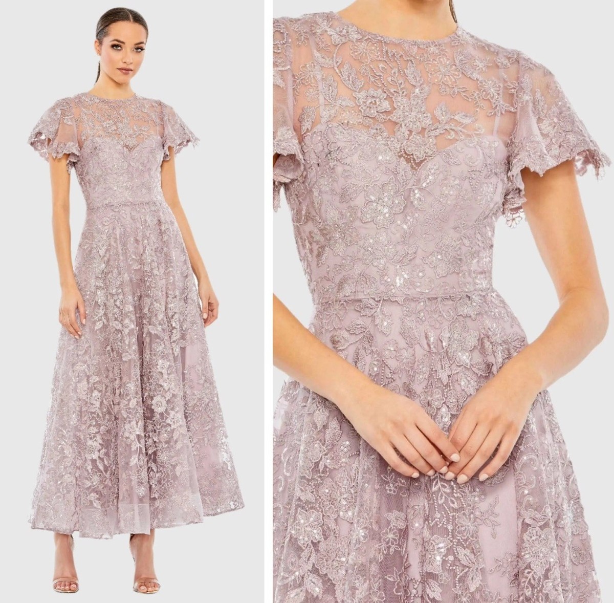 ®️in Mac Duggal 50665 Lilac Embroidered Dress Size 16 High Neck Cap