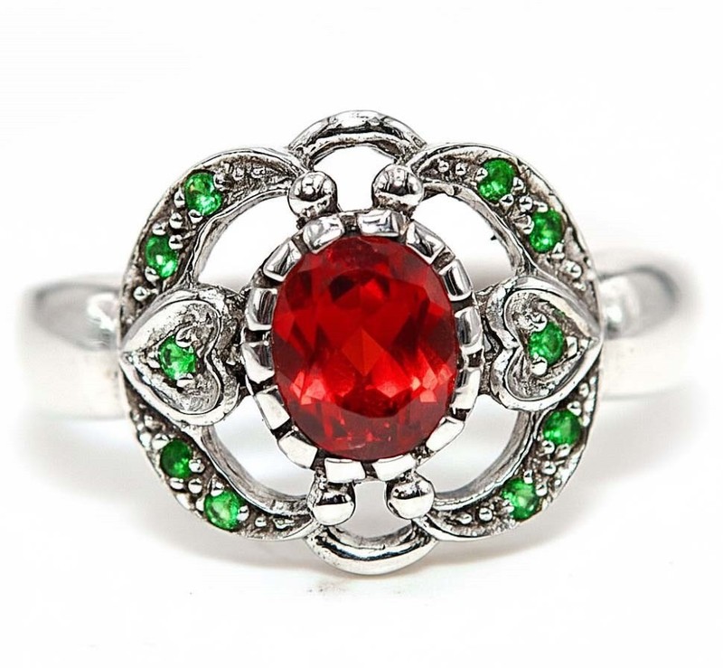1CT Fire Garnet 925 Solid Sterling Silver Filigree Ring Sz 6 PC12-2