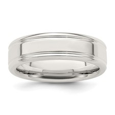 Sterling Silver Grooved Edges Flat 6 mm Wedding Band