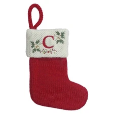 Letter C Cross-Stitch Monogram Holiday Mini Stocking St. Nicholas Square 8" Red