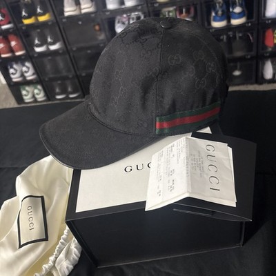 Authentic GUCCI Monogram Canvas Baseball Hat Black with Web Size M 58cm