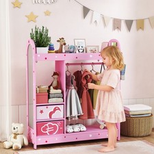 Kids Clothes Rail, Children Dress up Storage with Mirror for Bedroom, Pink