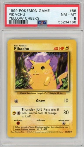 1999 Pokemon Pikachu Base Set Yellow Cheeks #58 PSA 8 Partial Set Break