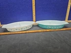 Vntg Pyrex Turquoise + White Snowflake 1.5 Qt Divided Casserole Dish Set NO LIDS