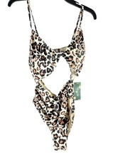 Blooming Jelly Leopard Print One Piece Swimsuit – Size L – Cutout Monokini NWT