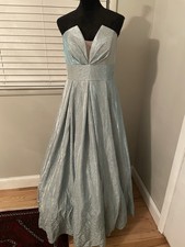 Light Blue Glitter Sweetheart Satin Ballgown Prom Dress Long Sleeveless
